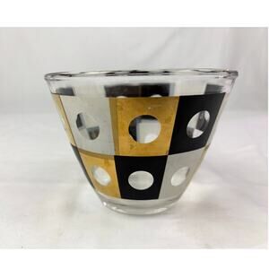 Vintage Hazel Atlas Gold White Black Squares MCM 4" Collectable Ice Bowl
